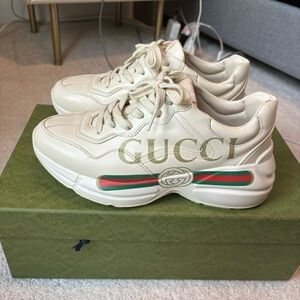 Women’s Gucci Ivory Leather Logo Sneakers